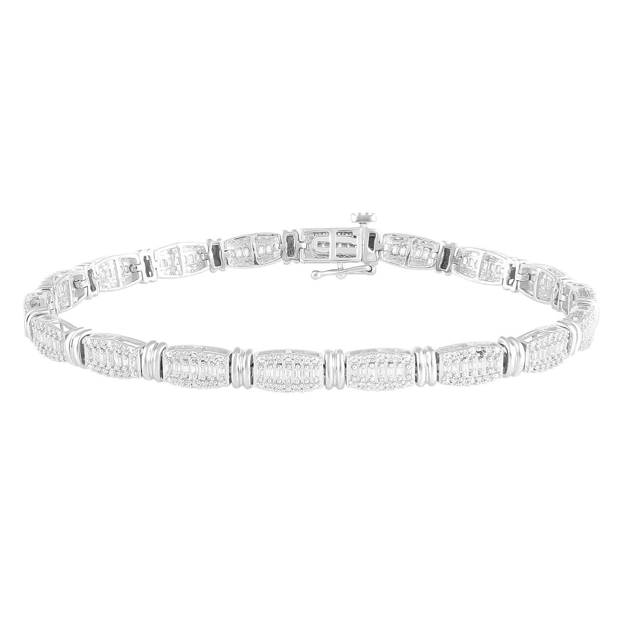 LADIES BRACELETS 1 CT ROUND/BAGUETTE DIAMOND 10K WHITE GOLD