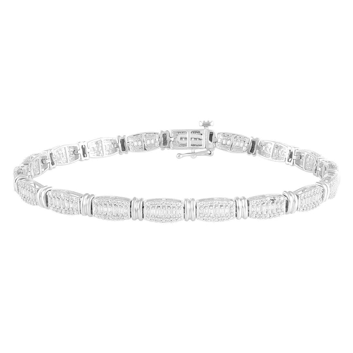 LADIES BRACELETS 1 CT ROUND/BAGUETTE DIAMOND 10K WHITE GOLD