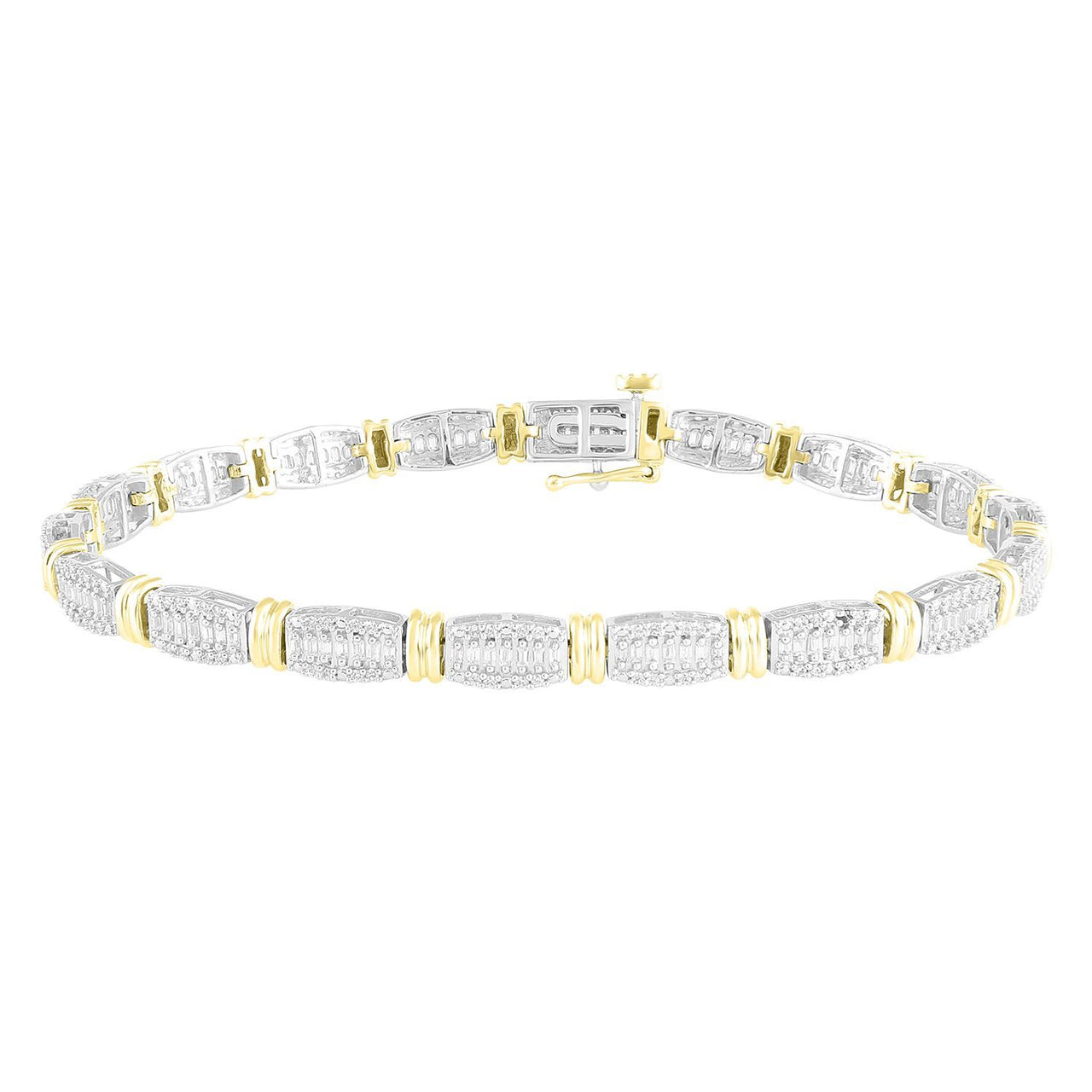 LADIES BRACELETS 1 CT ROUND/BAGUETTE DIAMOND 10K YELLOW GOLD