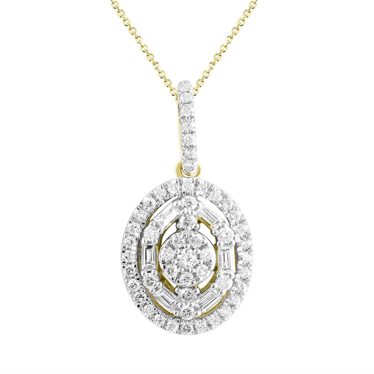 LADIES DIAMOND PENDANT 1/3 CT ROUND/BAGUETTE DIAMOND 10K YELLOW GOLD