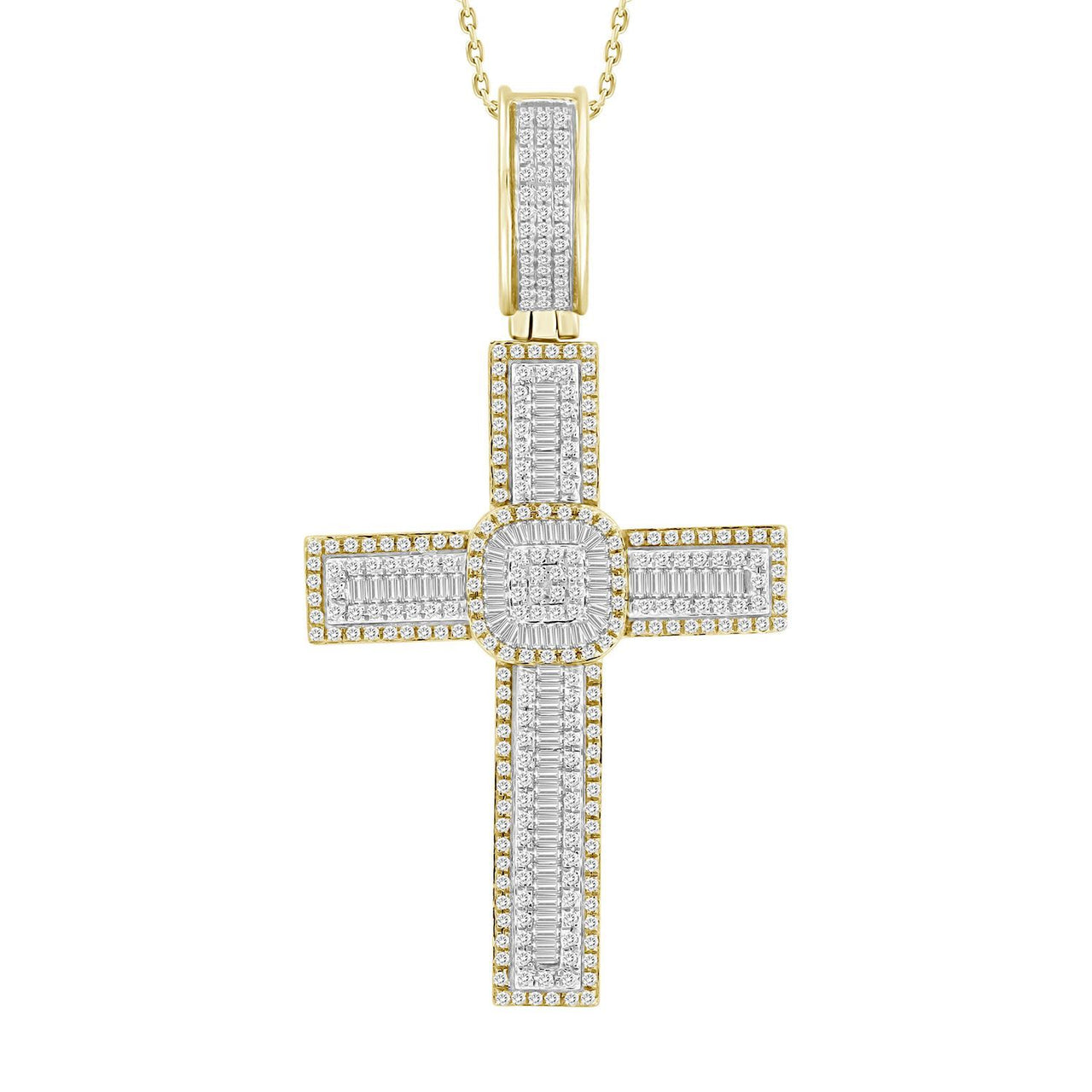 MEN'S CROSS 1 CT ROUND/BAGUETTE DIAMOND 10K YELLOW GOLD