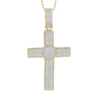 Thumbnail for MEN'S CROSS 1 CT ROUND/BAGUETTE DIAMOND 10K YELLOW GOLD