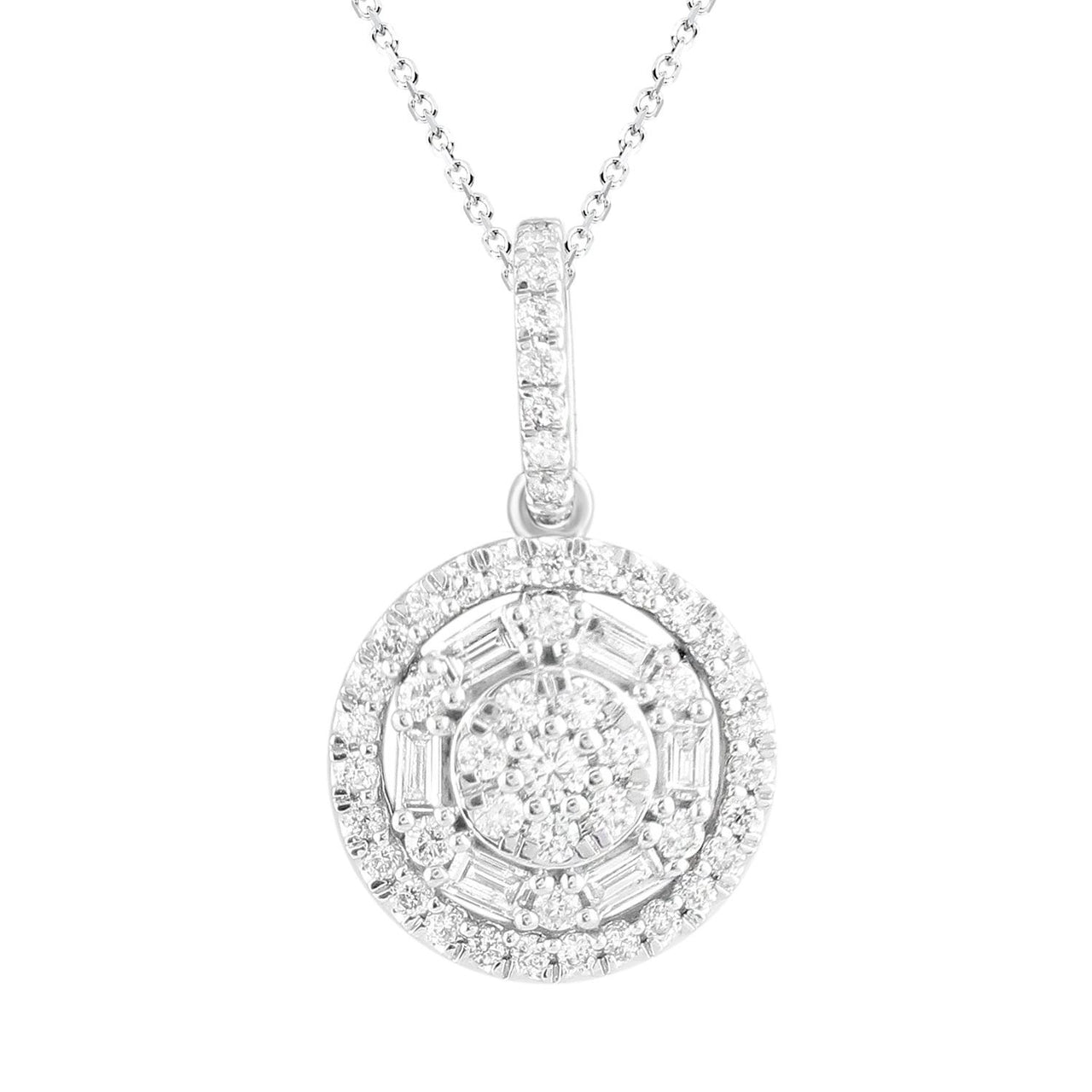 LADIES DIAMOND PENDANT 1/3 CT ROUND/BAGUETTE DIAMOND 10K WHITE GOLD