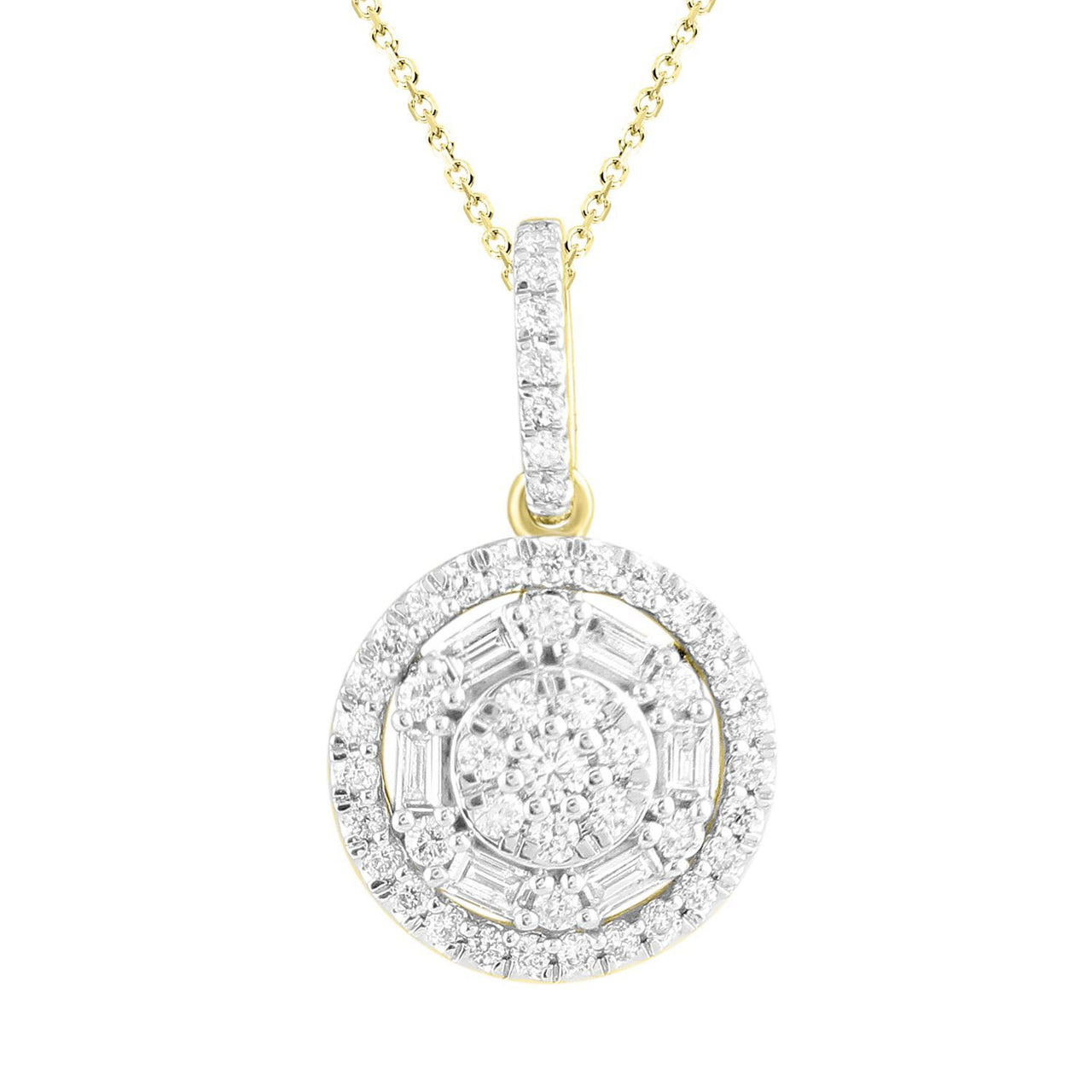 LADIES DIAMOND PENDANT 1/3 CT ROUND/BAGUETTE DIAMOND 10K YELLOW GOLD