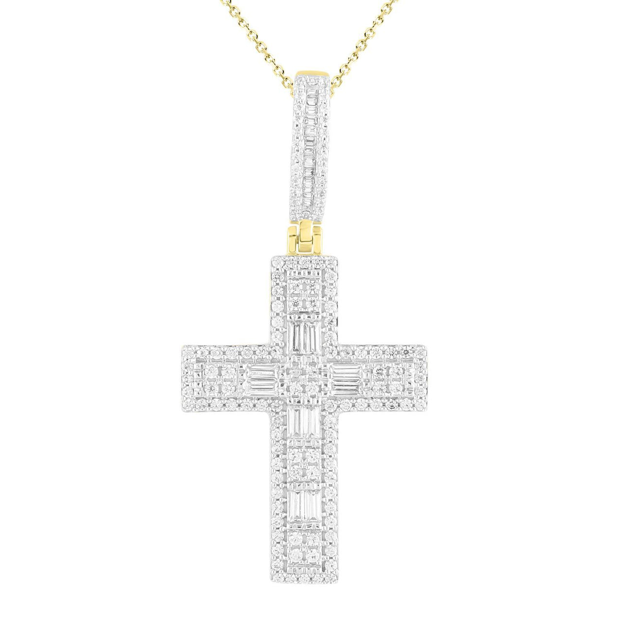 MEN'S CROSS 1 CT ROUND/BAGUETTE DIAMOND 10K YELLOW GOLD