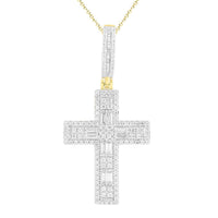 Thumbnail for MEN'S CROSS 1 CT ROUND/BAGUETTE DIAMOND 10K YELLOW GOLD