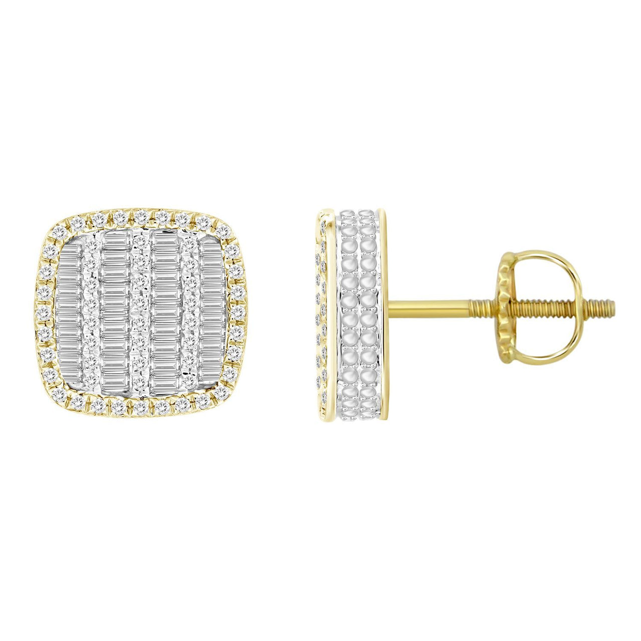 MEN'S EARRING 3/4 CT ROUND/BAGUETTE DIAMOND 10K YELLOW GOLD