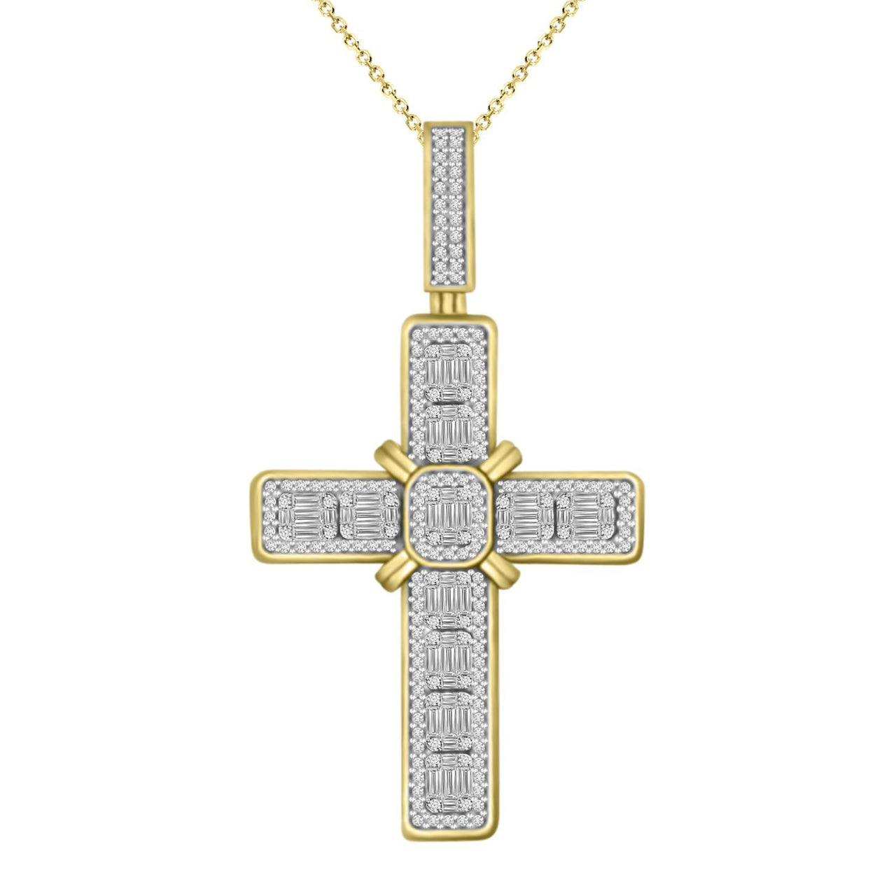 MEN'S CROSS 1 CT ROUND/BAGUETTE DIAMOND 10K YELLOW GOLD