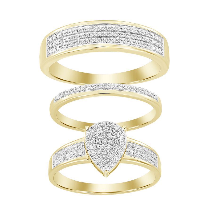 LADIES TRIO SET 1/3 CT ROUND DIAMOND 10K YELLOW GOLD