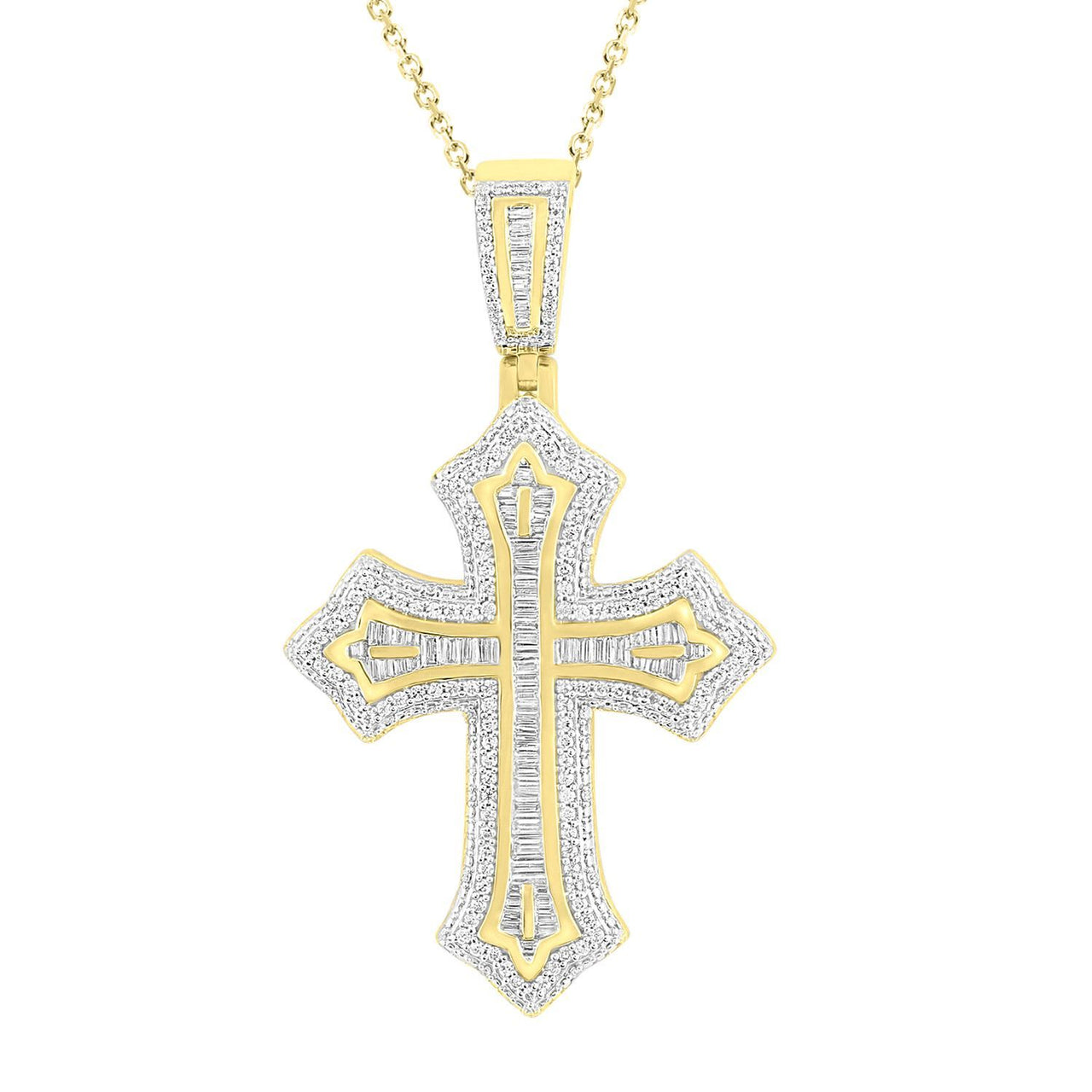 MEN'S CROSS 1 1/2CT ROUND/BAGUETTE DIAMOND 10K YELLOW GOLD