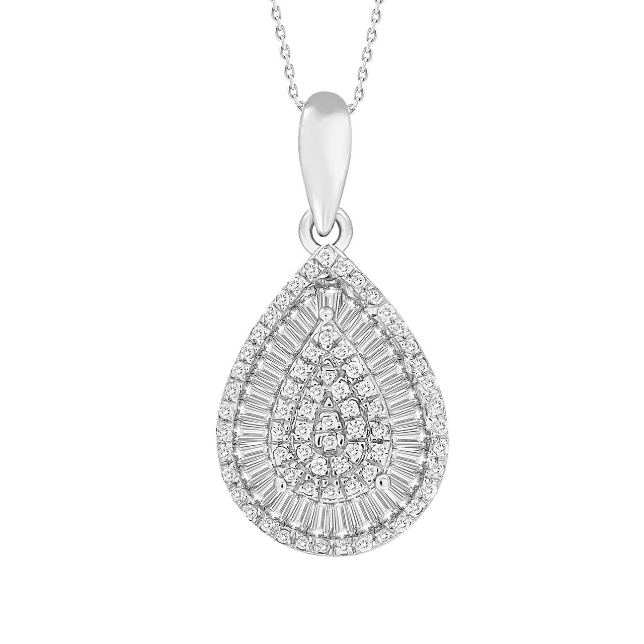 LADIES PENDANT 1/3 CT ROUND/BAGUETTE DIAMOND 10K WHITE GOLD
