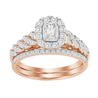 Thumbnail for LADIES BRIDAL RING SET 1 CT ROUND/BAGUETTE DIAMOND 14K ROSE GOLD