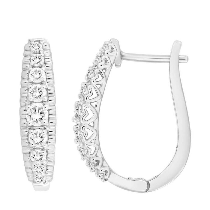 LADIES HOOPS 1/2 CT ROUND DIAMOND 10K WHITE GOLD