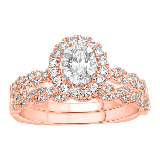 LADIES BRIDAL RING SET 3/8 CT ROUND DIAMOND 14K ROSE GOLD