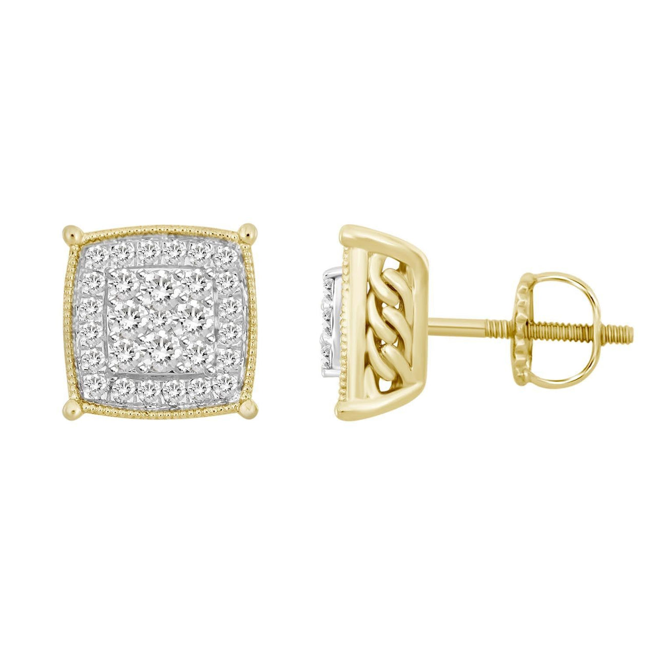 MEN'S EARRINGS 1 CT ROUND DIAMOND 10K YELLOW GOLD