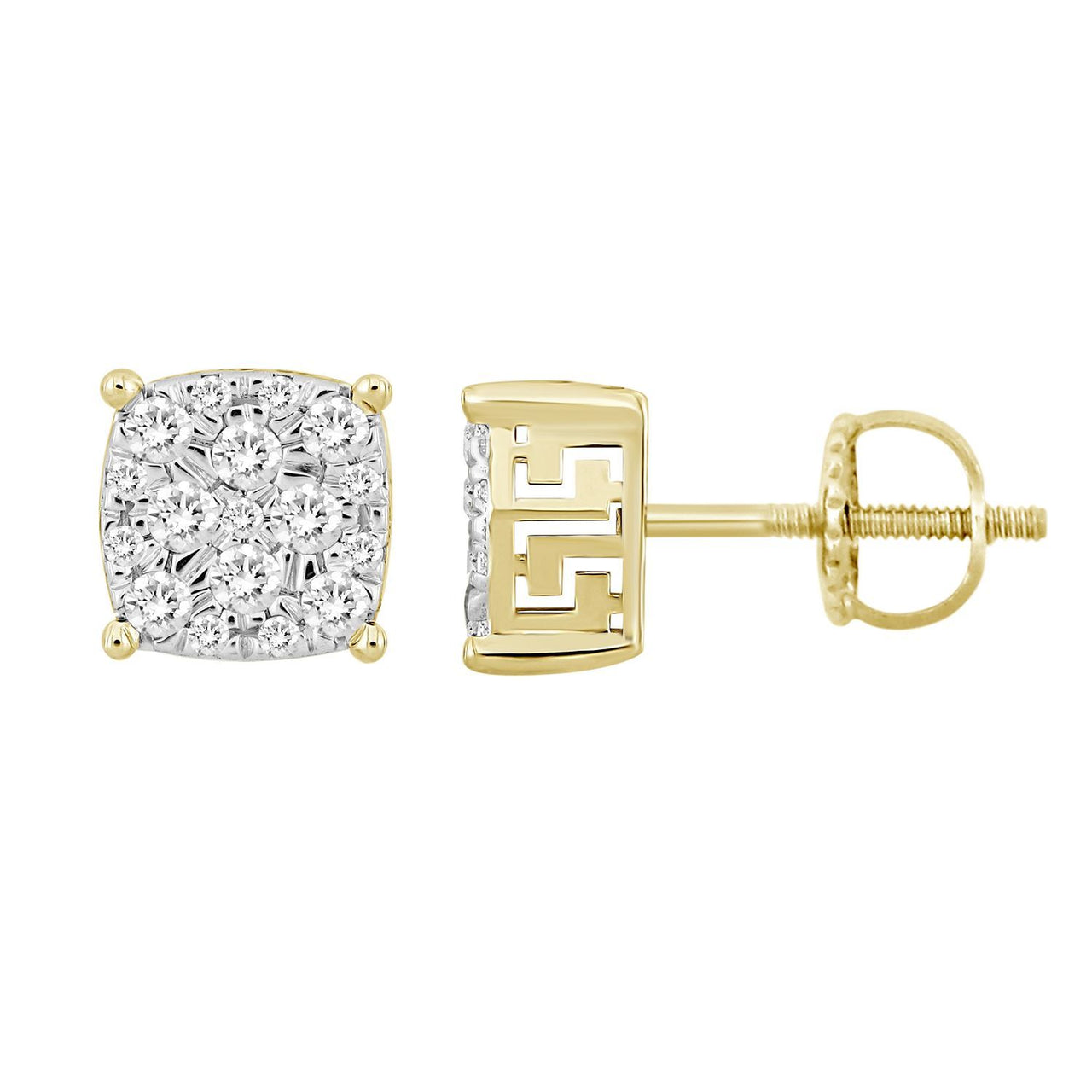 MEN'S EARRINGS 1/2 CT ROUND DIAMOND 10K YELLOW GOLD