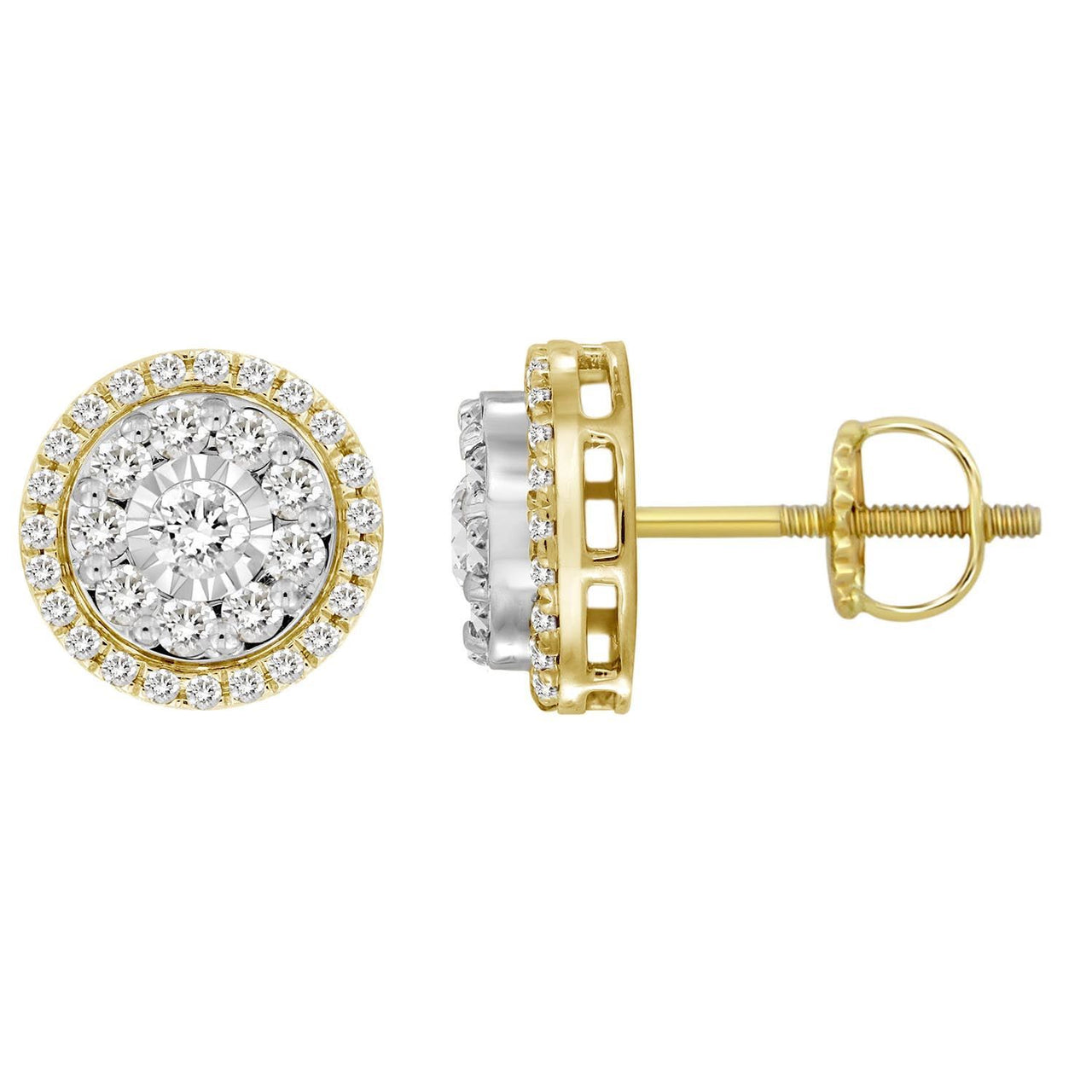 MEN'S EARRINGS 1 CT ROUND DIAMOND 10K YELLOW GOLD