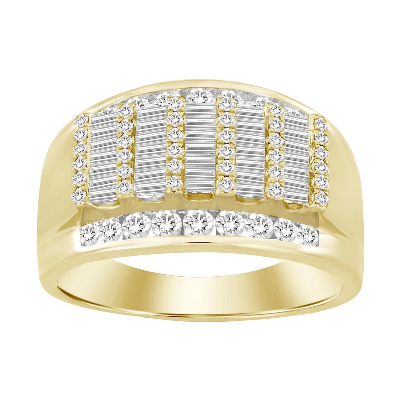 MEN'S RING 1 CT ROUND/BAGUETTE DIAMOND 10K YELLOW GOLD