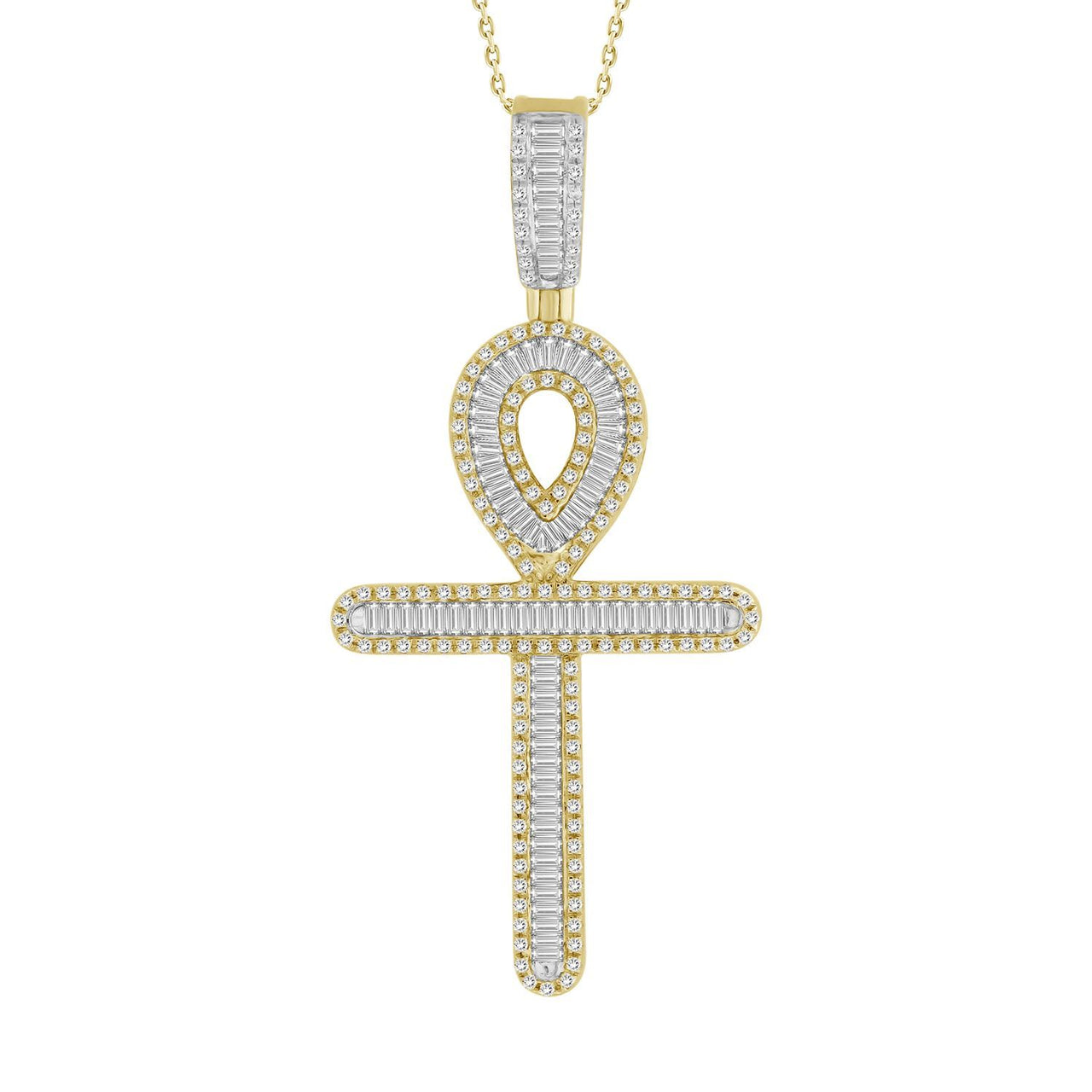 MEN'S PENDANT 1 CT ROUND/BAGUETTE DIAMOND 10K YELLOW GOLD