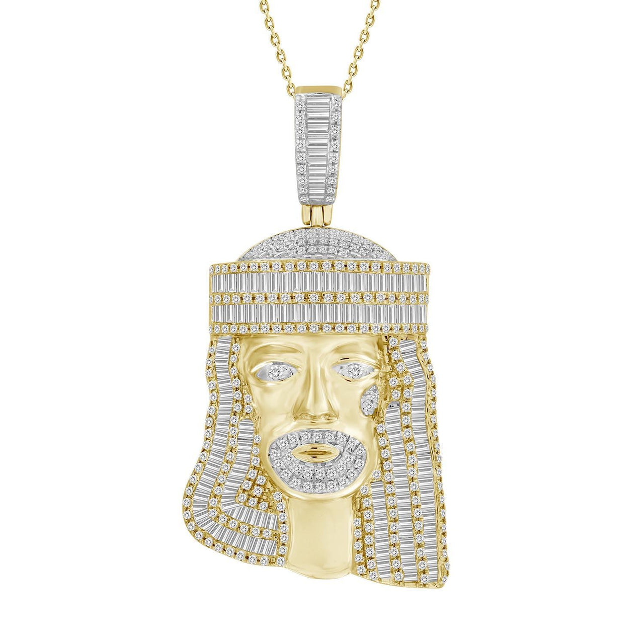 MEN'S PENDANT 1 1/2 CT ROUND/BAGUETTE DIAMOND 10K YELLOW GOLD