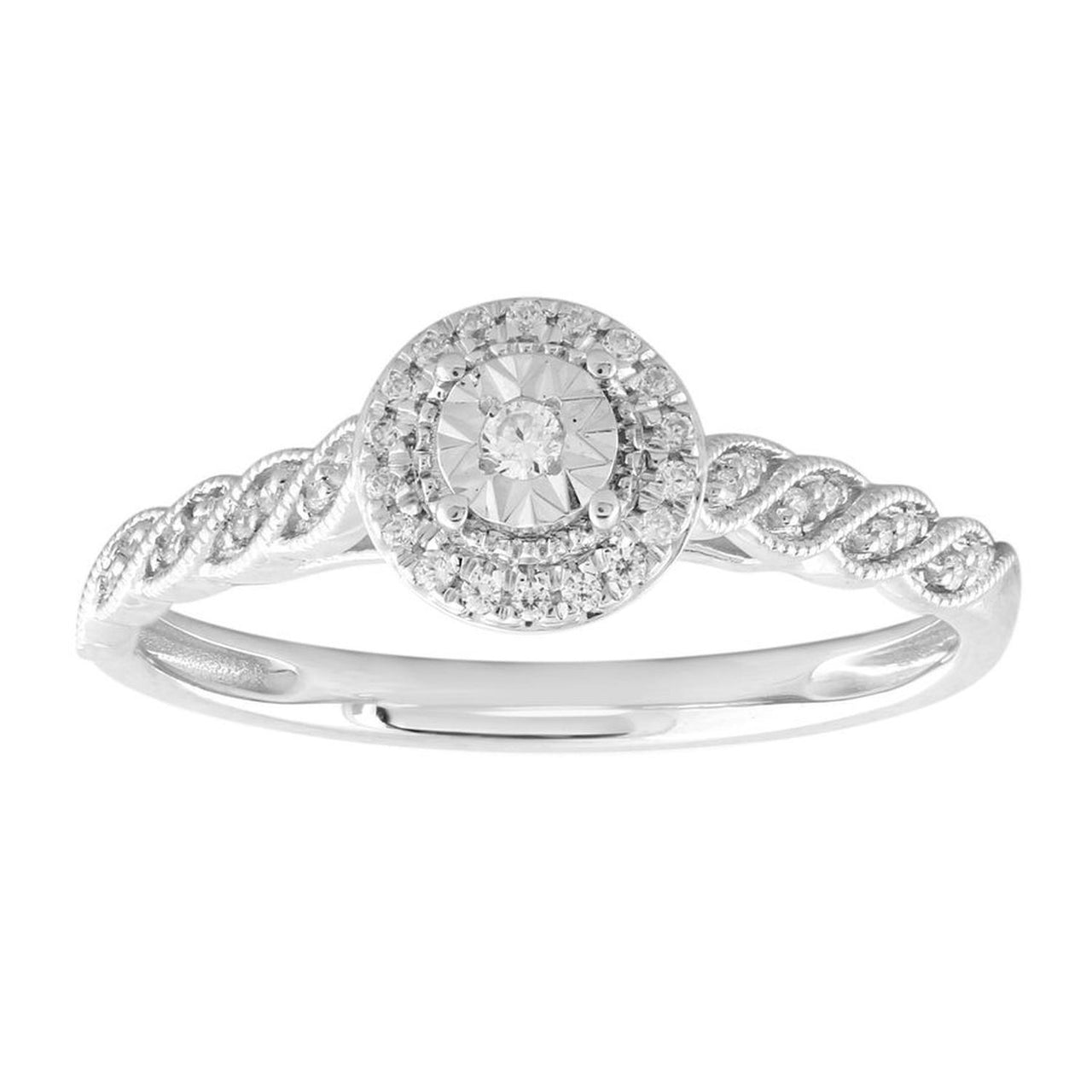 LADIES RING 1/10 CT ROUND DIAMOND 10K WHITE GOLD