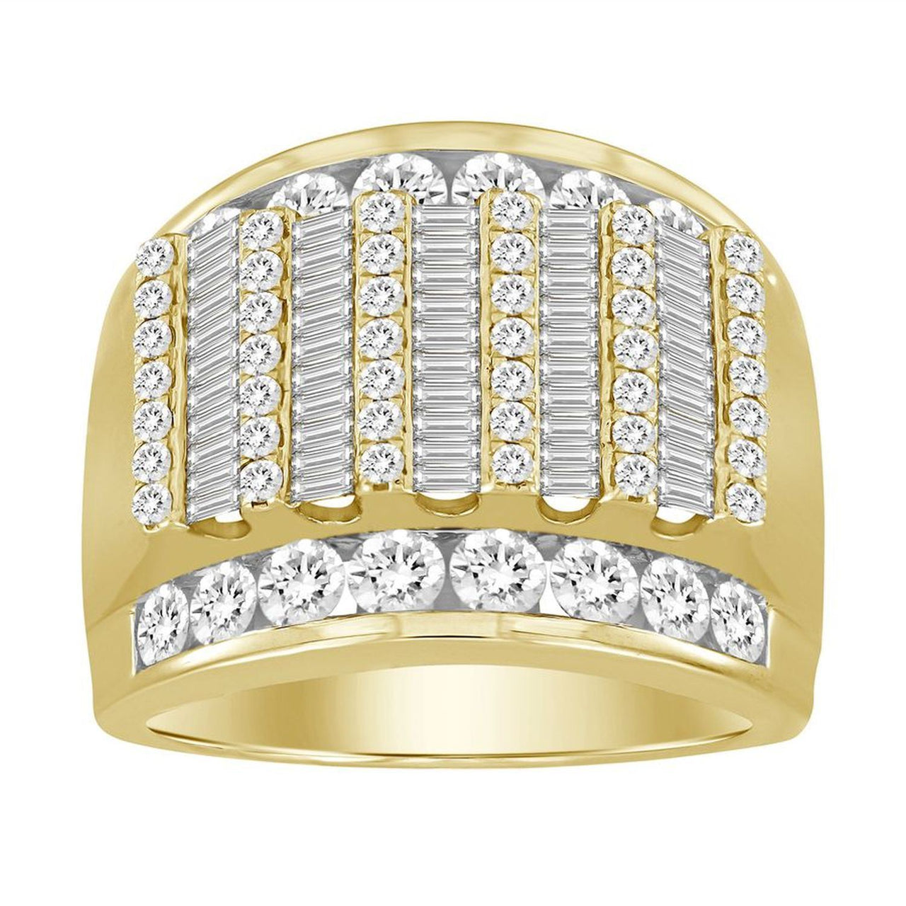 MEN'S RING 3 CT ROUND/BAGUETTE DIAMOND 10K YELLOW GOLD