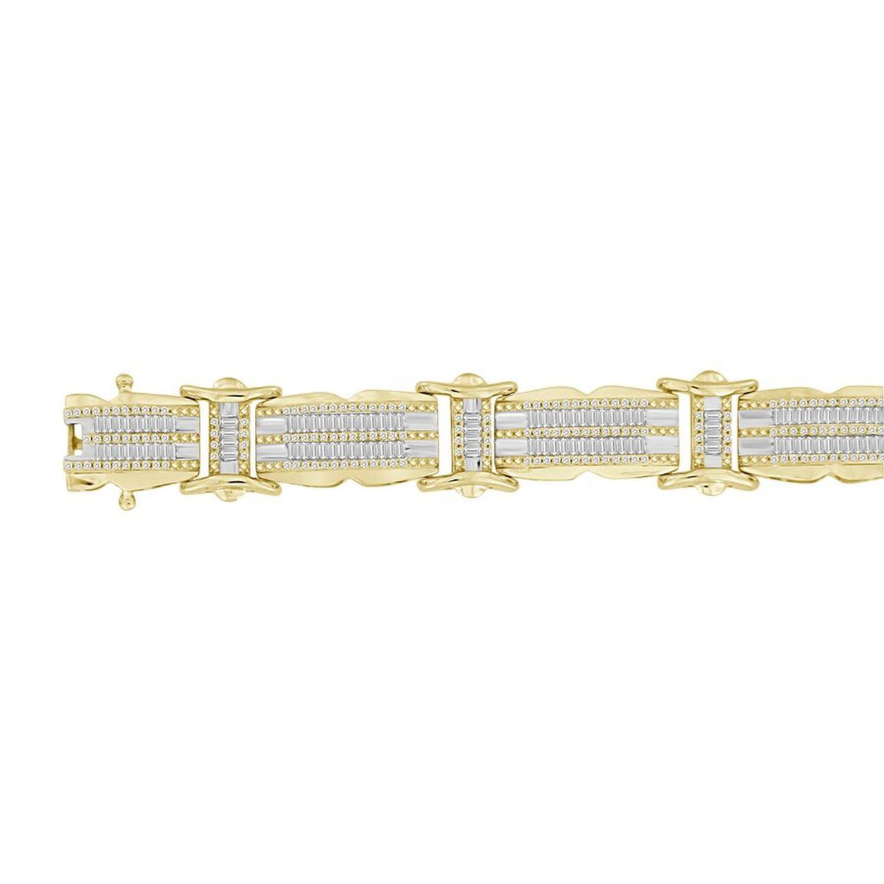 MEN'S BRACELET 3 1/5 CT ROUND/BAGUETTE DIAMOND 10K YELLOW GOLD
