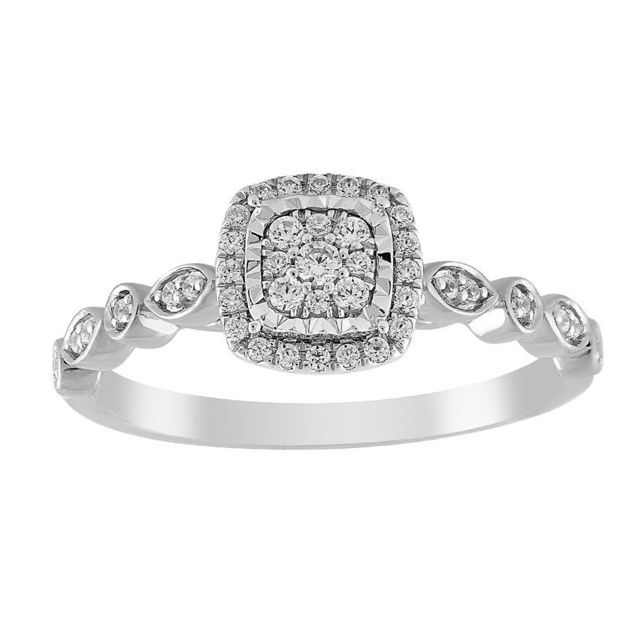 LADIES RING 1/5 CT ROUND DIAMOND 10K WHITE GOLD
