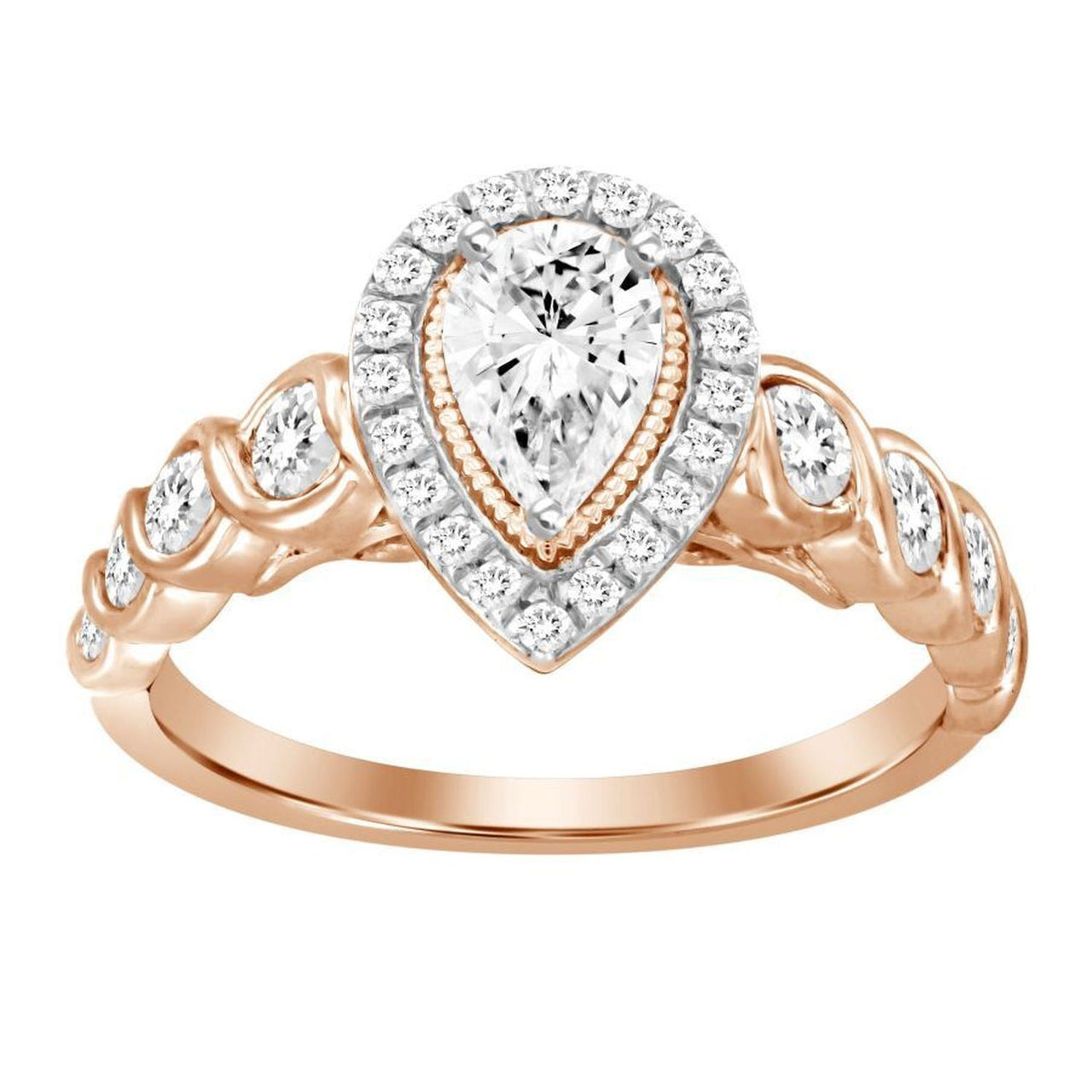 LADIES RING 1/2 CT ROUND/PEAR DIAMOND 14K ROSE GOLD