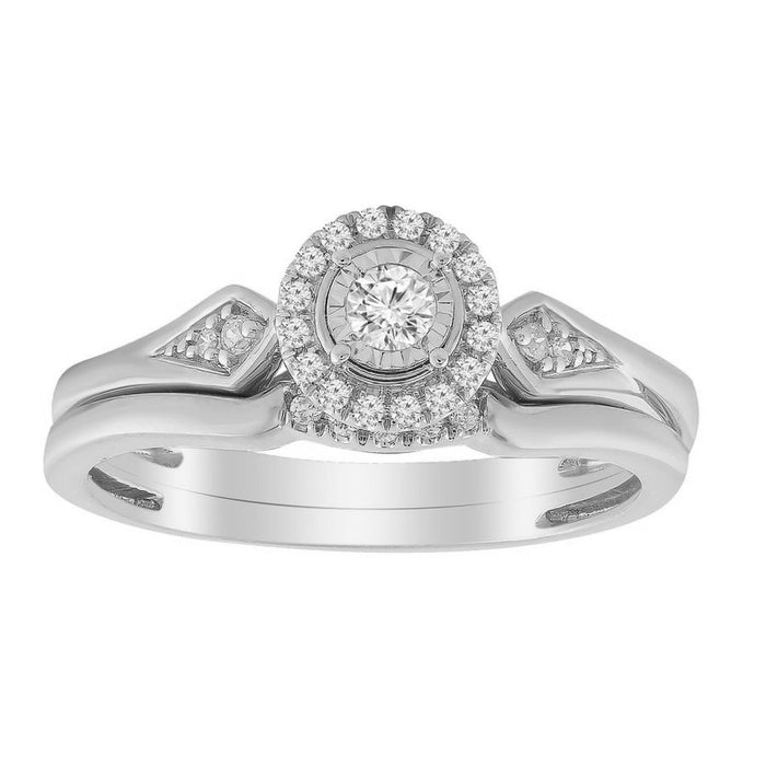 LADIES BRIDAL RING SET 1/5 CT ROUND DIAMOND 10K WHITE GOLD