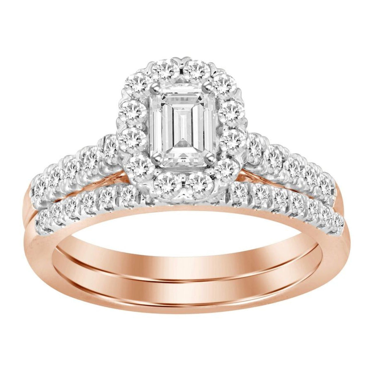 LADIES BRIDAL RING SET 1 CT ROUND DIAMOND 14K ROSE GOLD