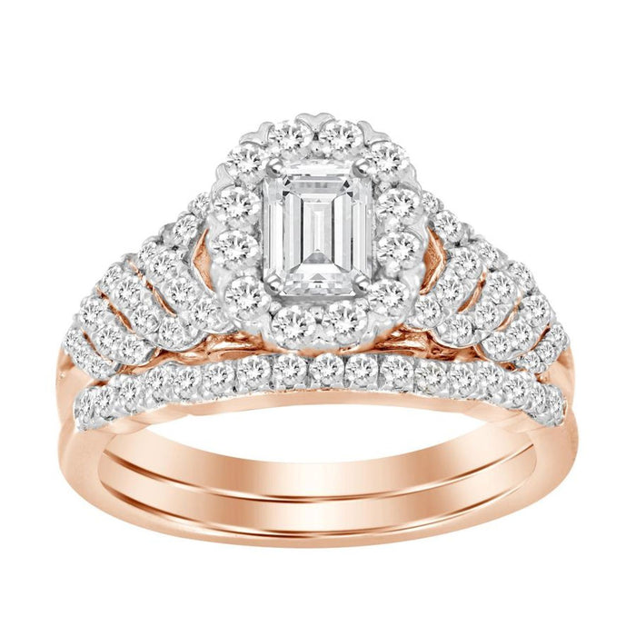 LADIES BRIDAL RING SET 1 CT ROUND DIAMOND 14K ROSE GOLD