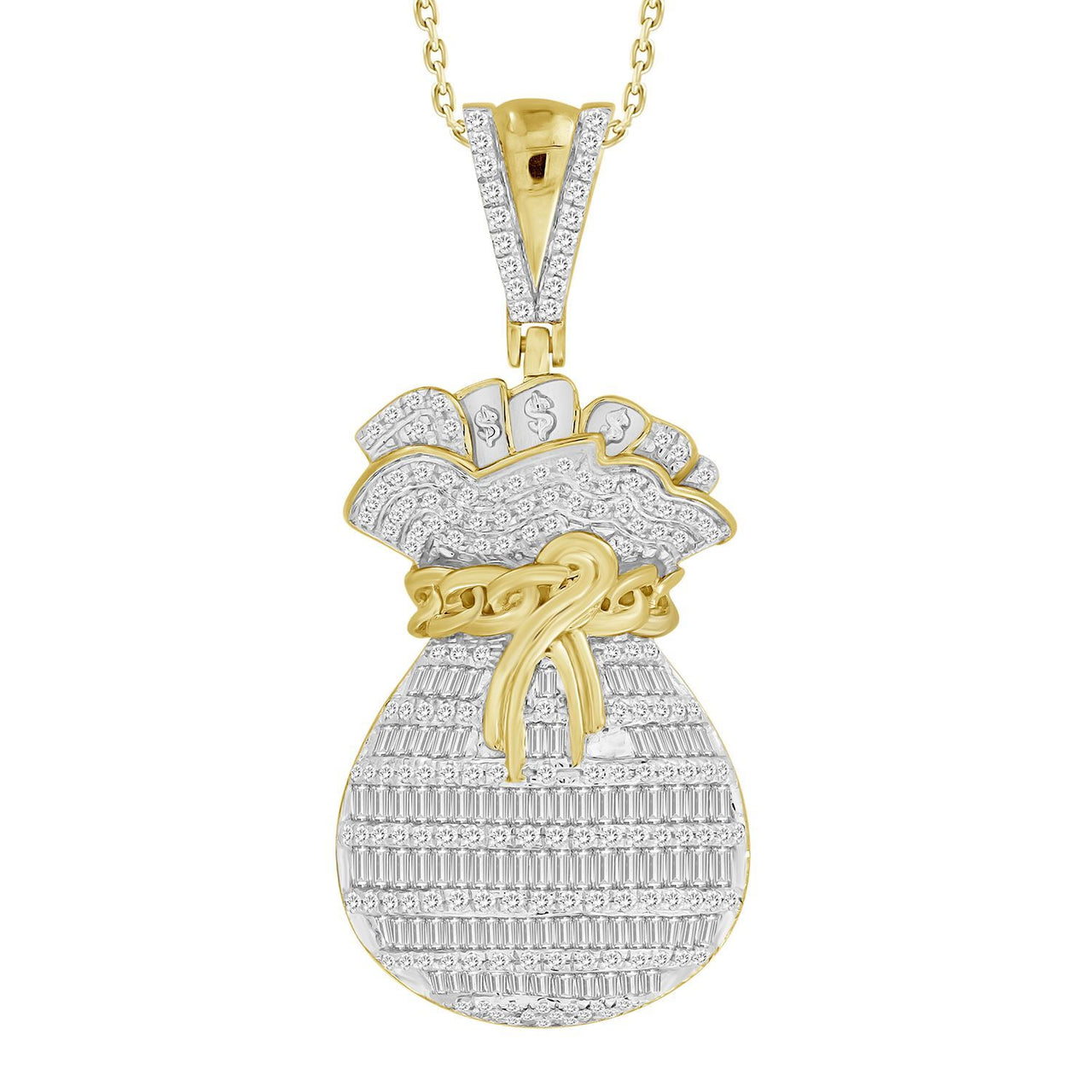 MEN'S CHARM 1 1/10 CT ROUND/BAGUETTE DIAMOND 10K YELLOW GOLD