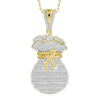 Thumbnail for MEN'S CHARM 1 1/10 CT ROUND/BAGUETTE DIAMOND 10K YELLOW GOLD