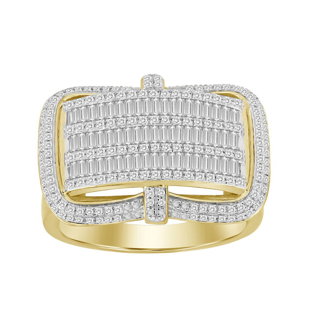 MEN'S RING 1 CT ROUND/BAGUETTE  DIAMOND 10K YELLOW GOLD