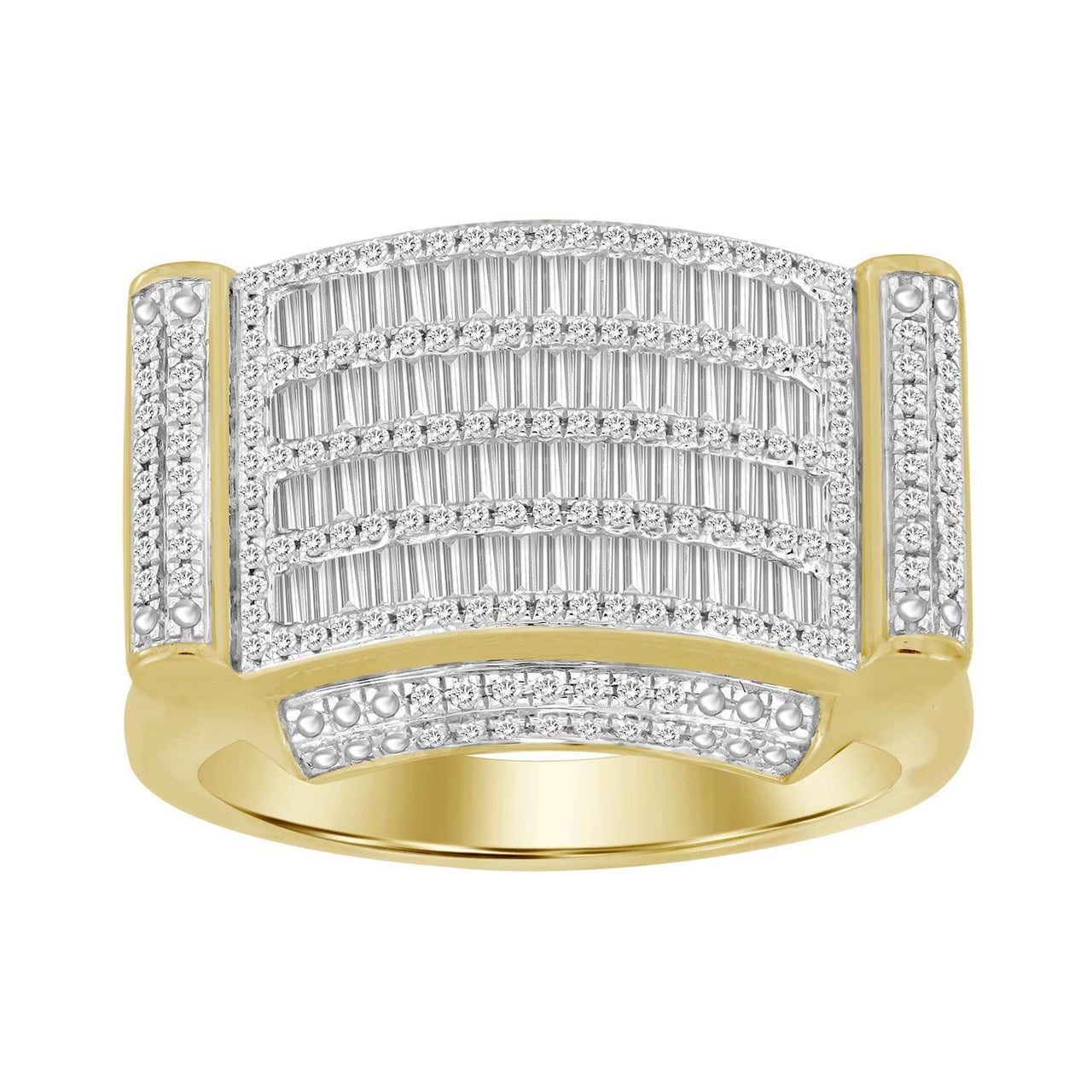 MEN'S RING 1 CT ROUND/BAGUETTE  DIAMOND 10K YELLOW GOLD