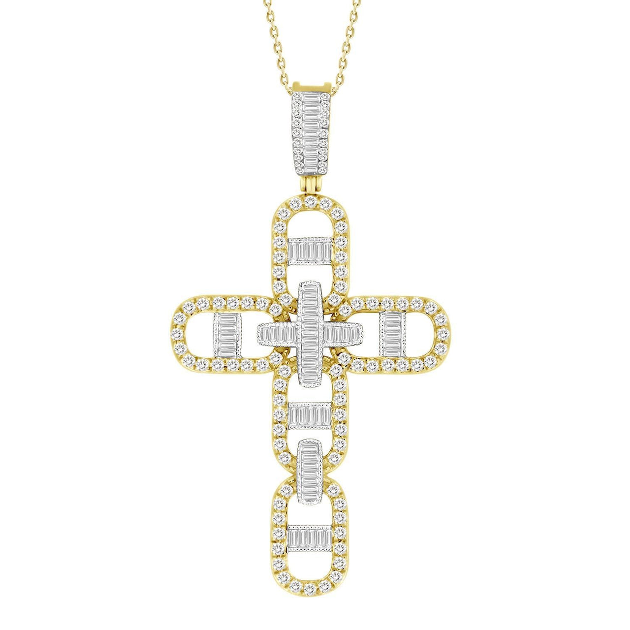 MEN'S CROSS 1 1/2 CT ROUND/BAGUETTE DIAMOND 10K YELLOW GOLD