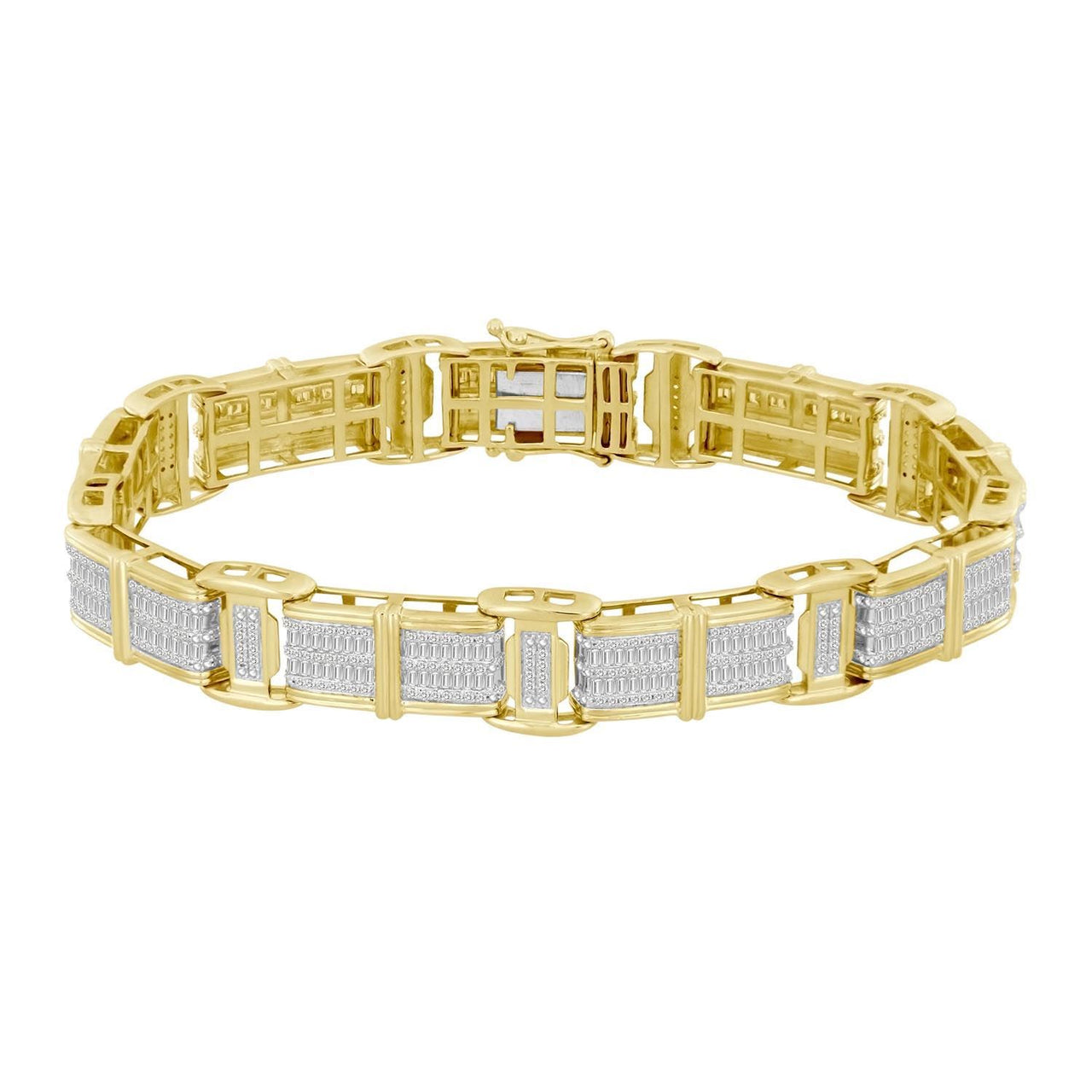 MEN'S BRACELET 3 1/2 CT ROUND/BAGUETTE DIAMOND 10K YELLOW GOLD