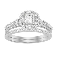 Thumbnail for LADIES BRIDAL RING SET 1 CT ROUND/PRINCESS DIAMOND 14K WHITE GOLD