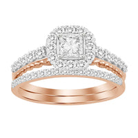 Thumbnail for LADIES BRIDAL RING SET 1 CT ROUND/PRINCESS DIAMOND 14K ROSE GOLD