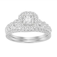 Thumbnail for LADIES BRIDAL RING SET 1 CT ROUND/PRINCESS DIAMOND 14K WHITE GOLD