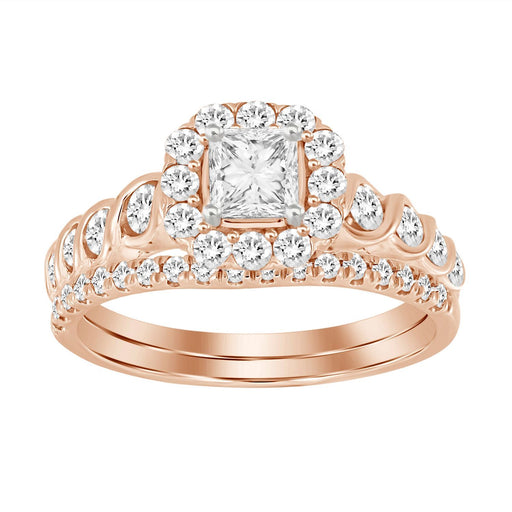 LADIES BRIDAL RING SET 1 CT ROUND/PRINCESS DIAMOND 14K ROSE GOLD