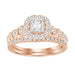 LADIES BRIDAL RING SET 1 CT ROUND/PRINCESS DIAMOND 14K ROSE GOLD