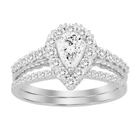 Thumbnail for LADIES BRIDAL RING SET 1 CT ROUND/PEAR DIAMOND 14K WHITE GOLD