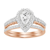 Thumbnail for LADIES BRIDAL RING SET 1 CT ROUND/PEAR DIAMOND 14K ROSE GOLD