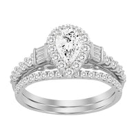 Thumbnail for LADIES BRIDAL RING SET 1 CT ROUND/PEAR/BAGUETTE DIAMOND 14K WHITE GOLD