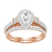 LADIES BRIDAL RING SET 1 CT ROUND/PEAR/BAGUETTE DIAMOND 14K ROSE GOLD