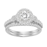 Thumbnail for LADIES BRIDAL RING SET 1 CT ROUND/BAGUETTE DIAMOND 14K WHITE GOLD
