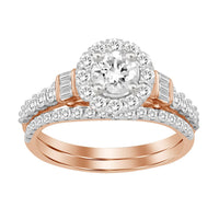 Thumbnail for LADIES BRIDAL RING SET 1 CT ROUND/BAGUETTE DIAMOND 14K ROSE GOLD