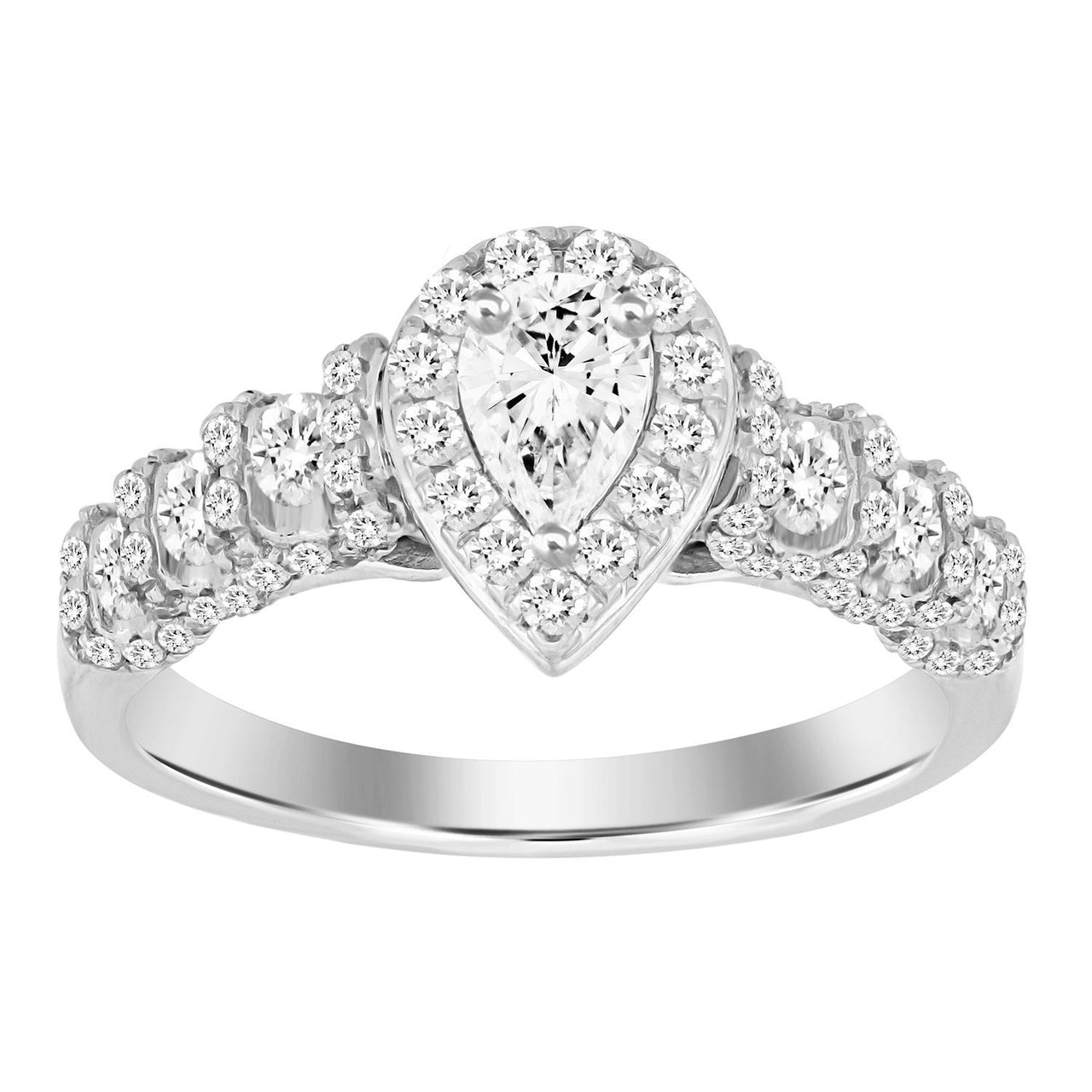 LADIES RING 3/4 CT ROUND/PEAR DIAMOND 14K WHITE GOLD (CENTER-1/3)
